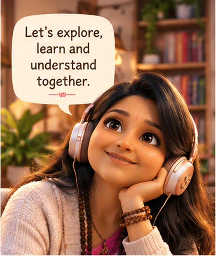 Devi listening attentively with headphones
