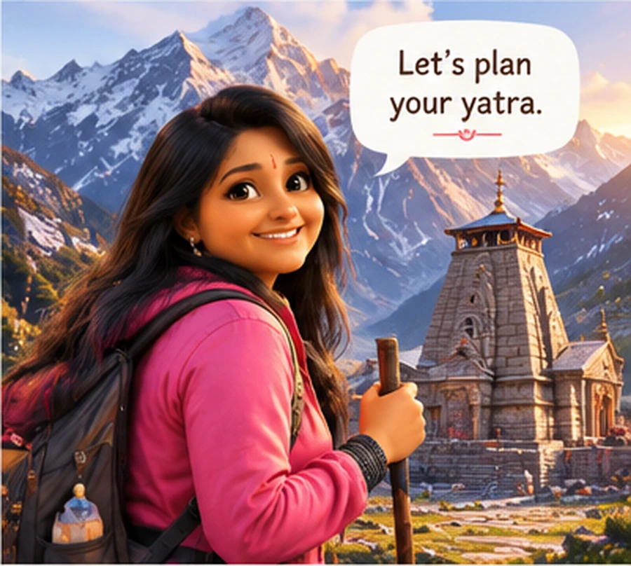 Devi with a travel backpack, ready for yatra